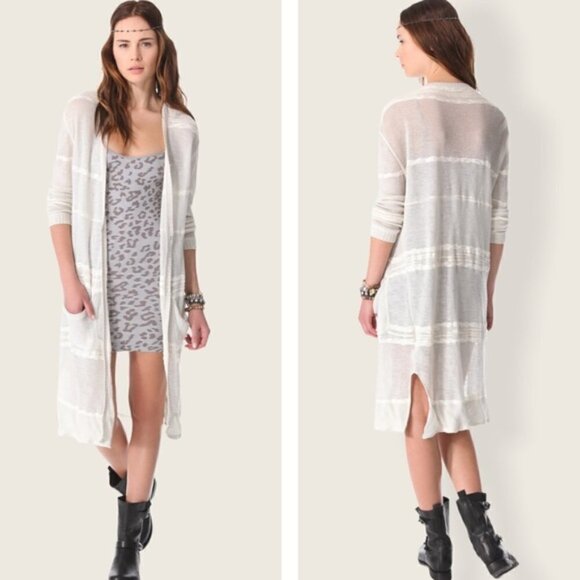 Free People High Tide Long Cardigan Duster in Oatmeal XS - Picture 1 of 11